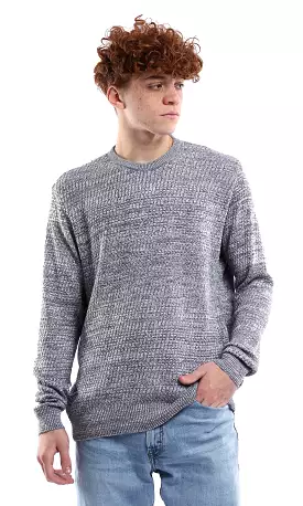 O175246 Round Neck Knitted Grey & White Pullover