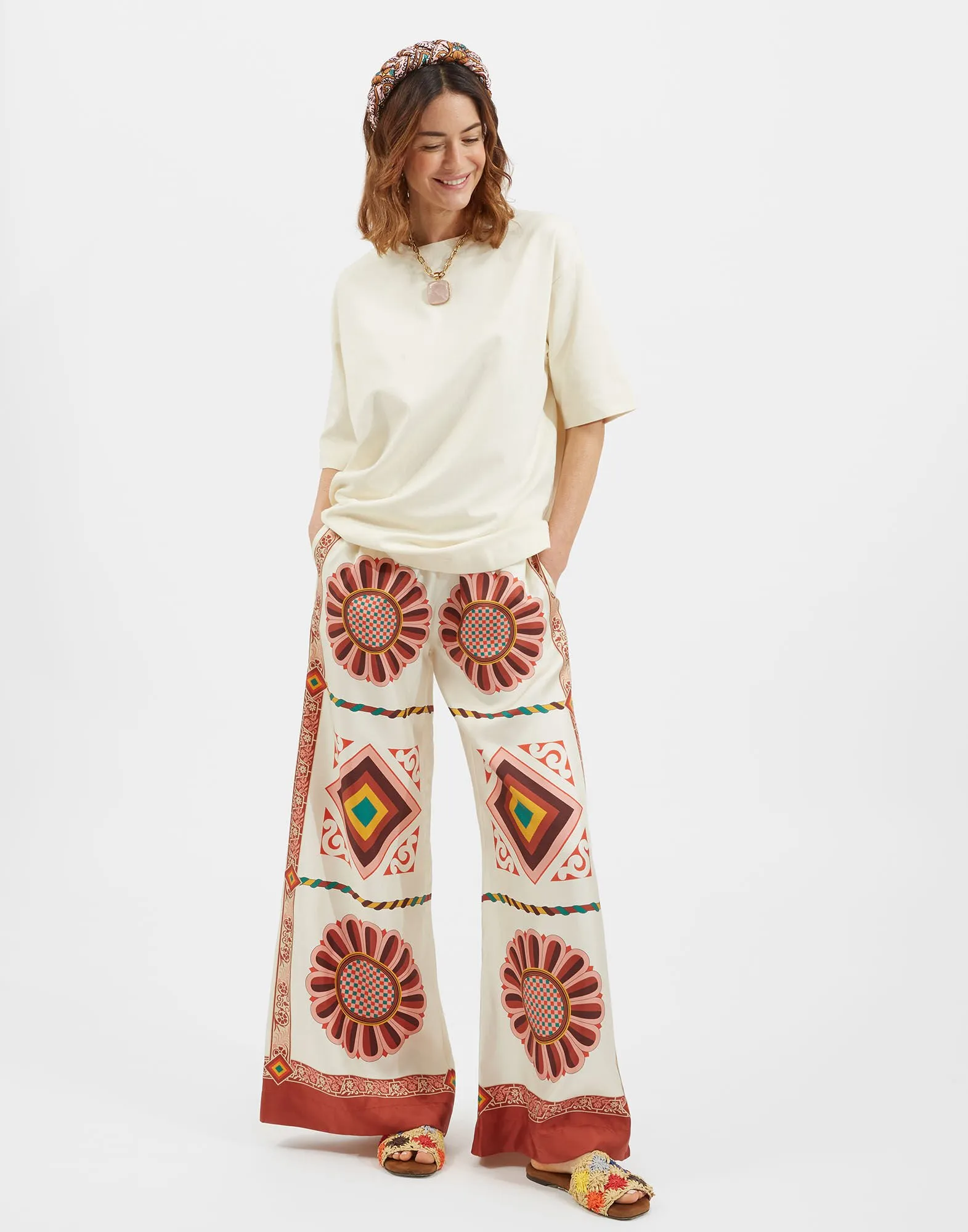 Palazzo Pants in Macro Tiles Placée for Women | La DoubleJ