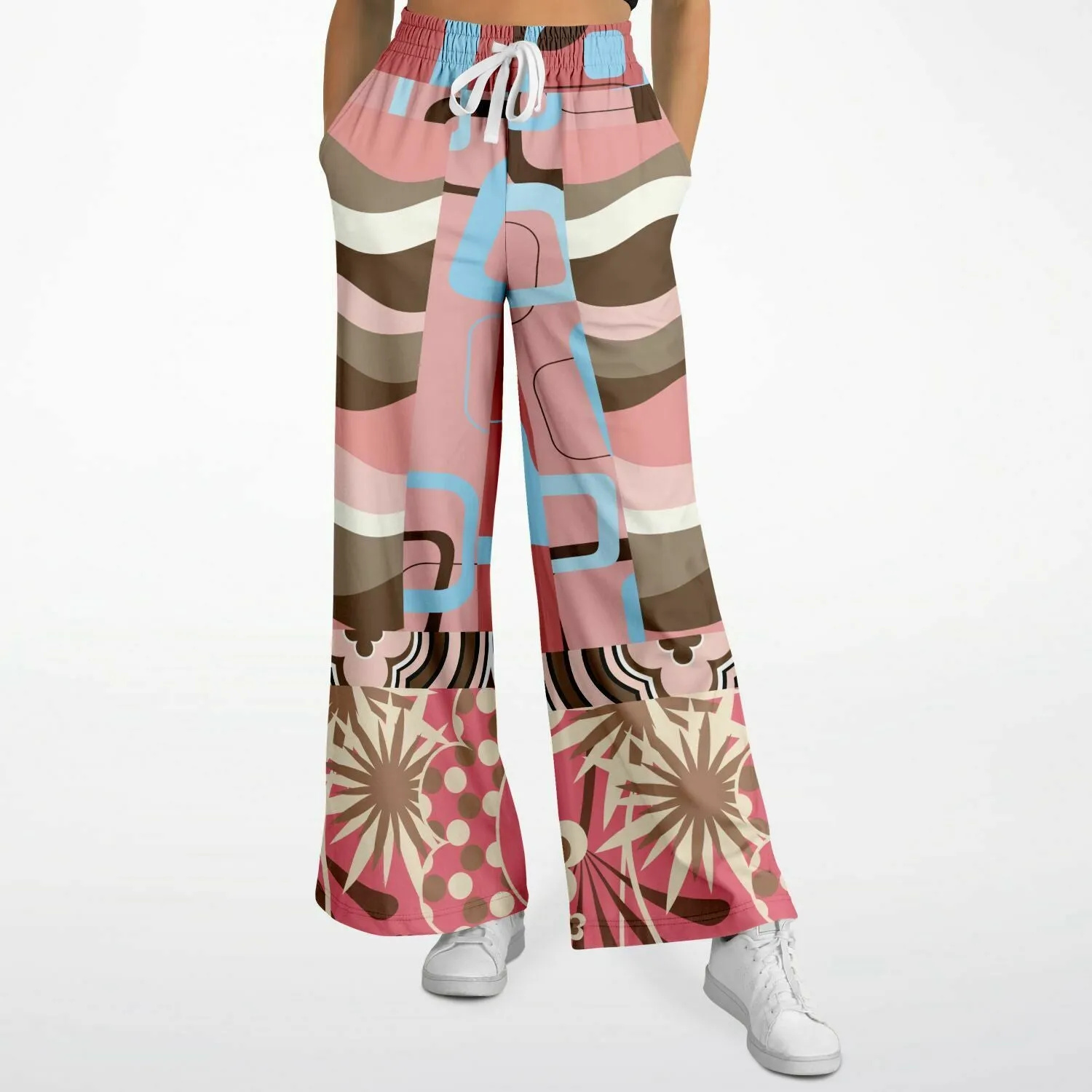 Pink Geo Retro Striped Eco-Poly Stretchy Phat Bellbottoms