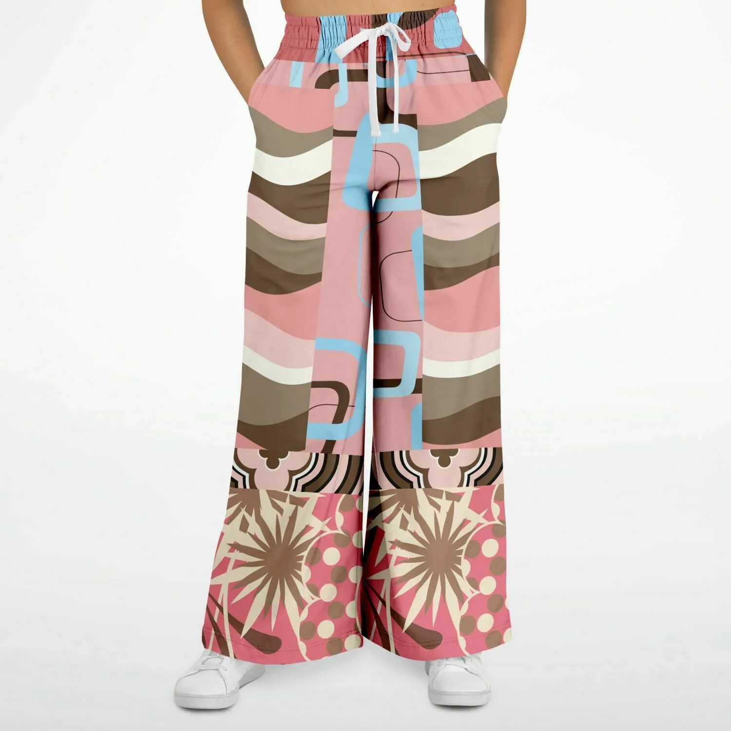 Pink Geo Retro Striped Eco-Poly Stretchy Phat Bellbottoms