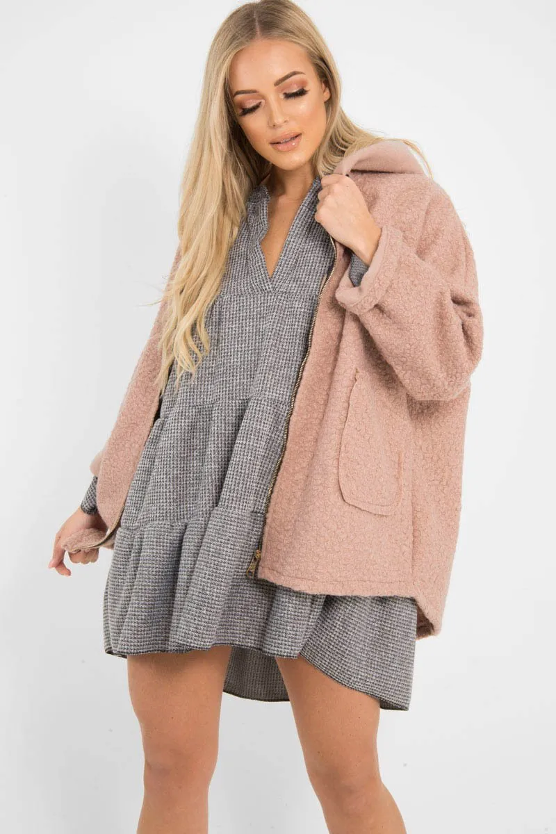 Rose Hooded Zip Front Borg Coat - Loryn