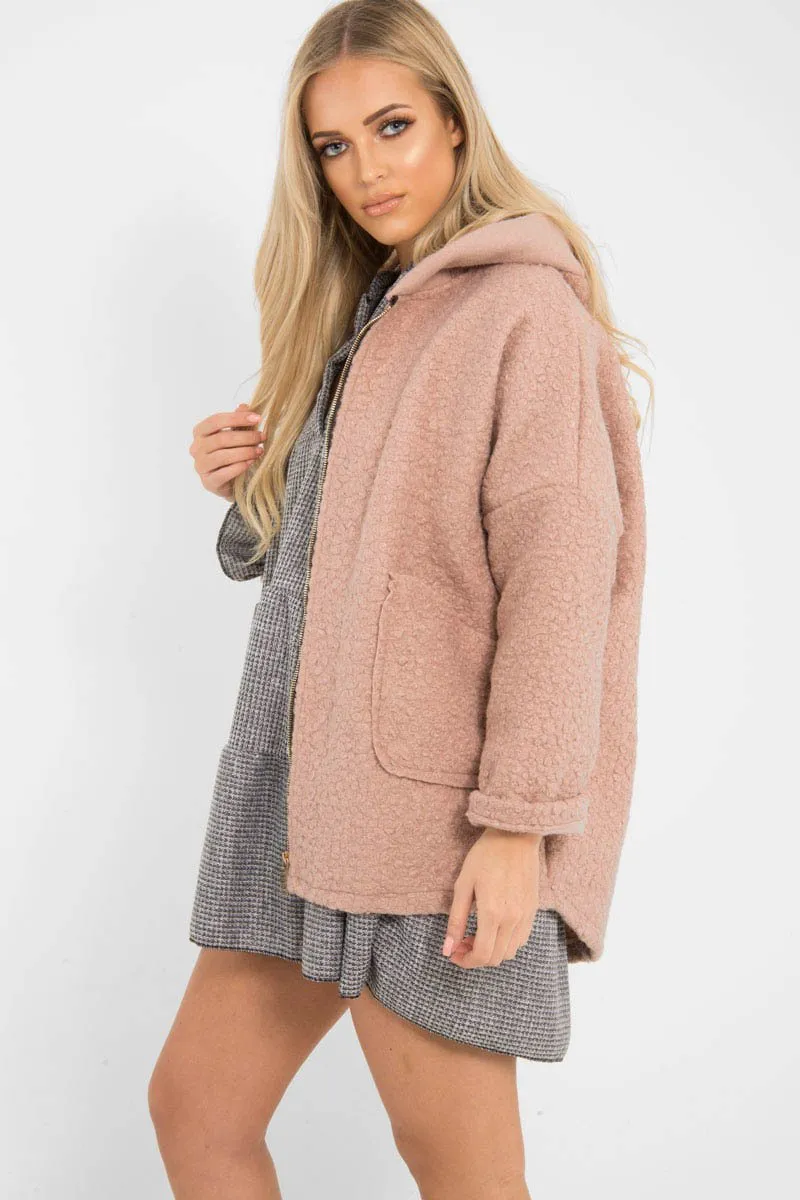 Rose Hooded Zip Front Borg Coat - Loryn