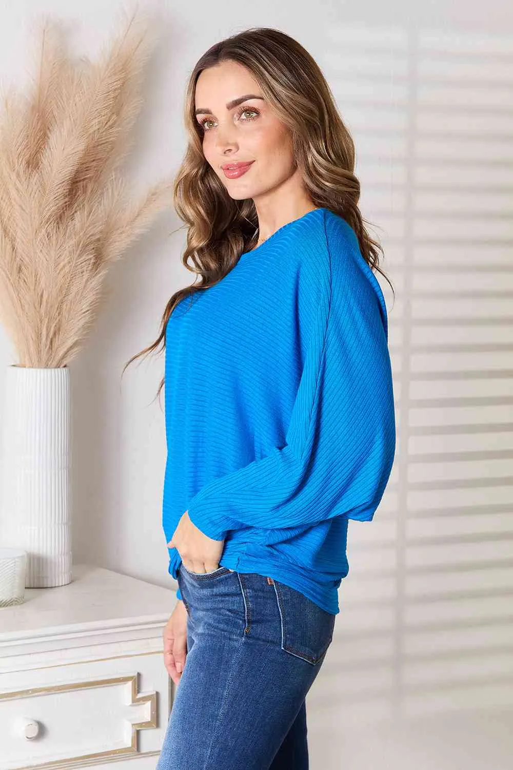 Round Neck Batwing Sleeve Blouse**