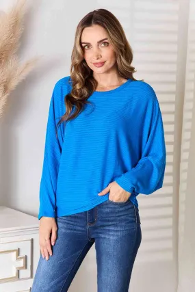 Round Neck Batwing Sleeve Blouse**