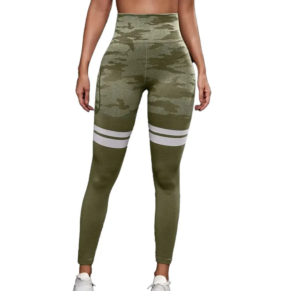 Seamless Camo Leggings with Pocket - Green