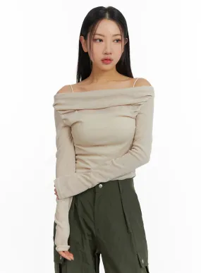 Semi-Ruched Solid Off-Shoulder Long Sleeve CM411