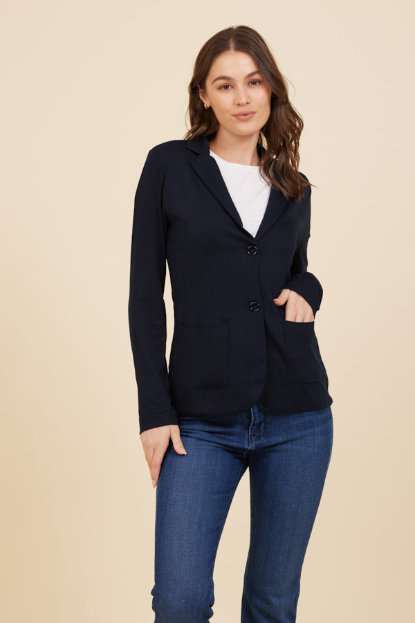 Soft Touch Two Button Blazer in Marine