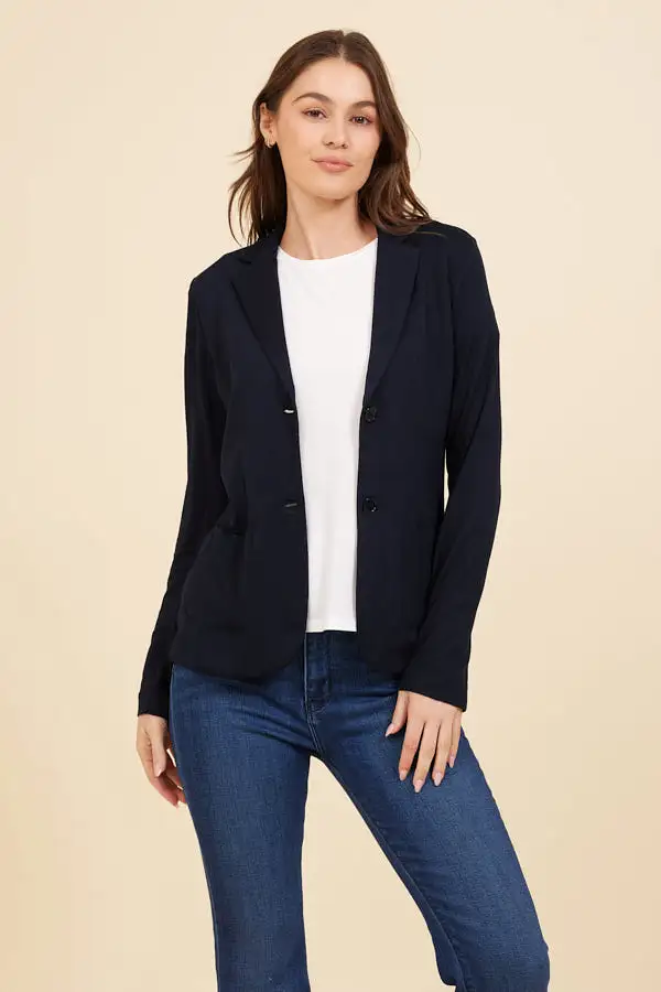 Soft Touch Two Button Blazer in Marine