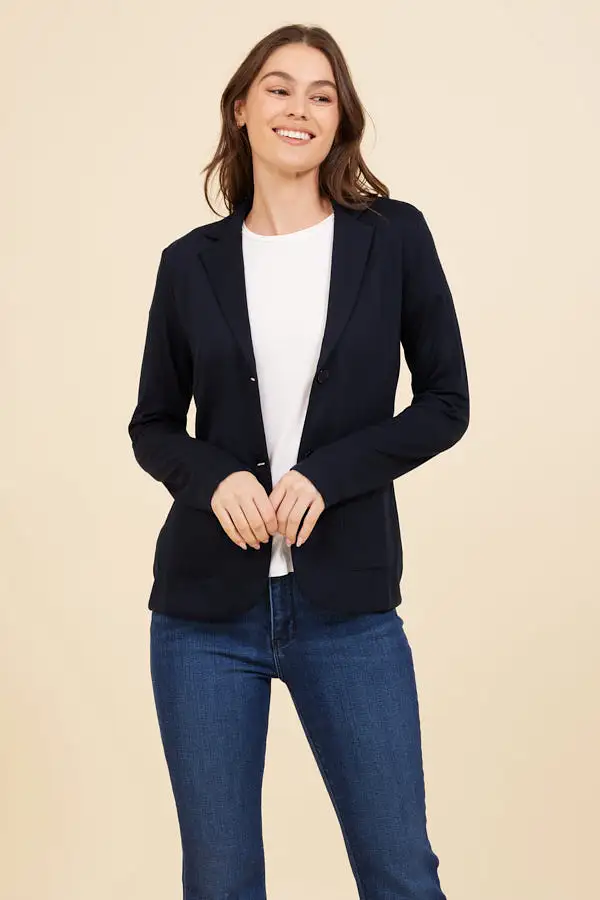 Soft Touch Two Button Blazer in Marine