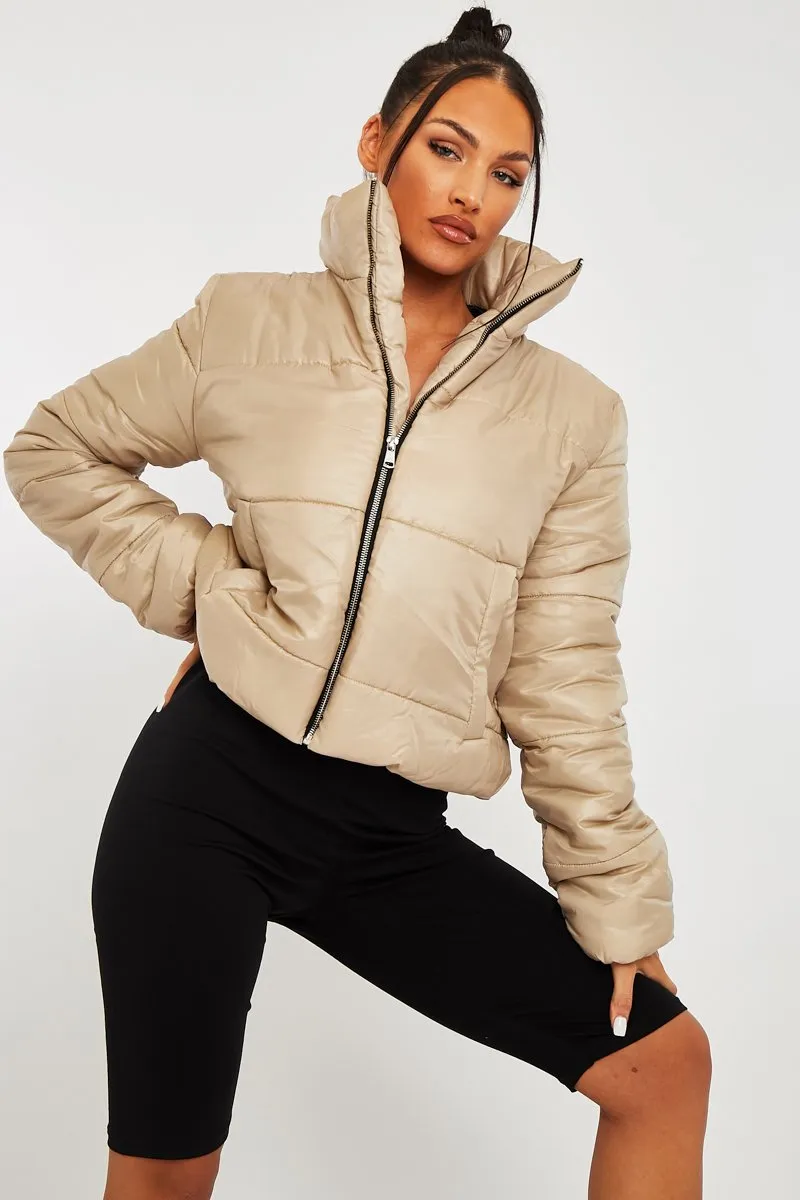 Stone High Neck Puffer Coat - Docie