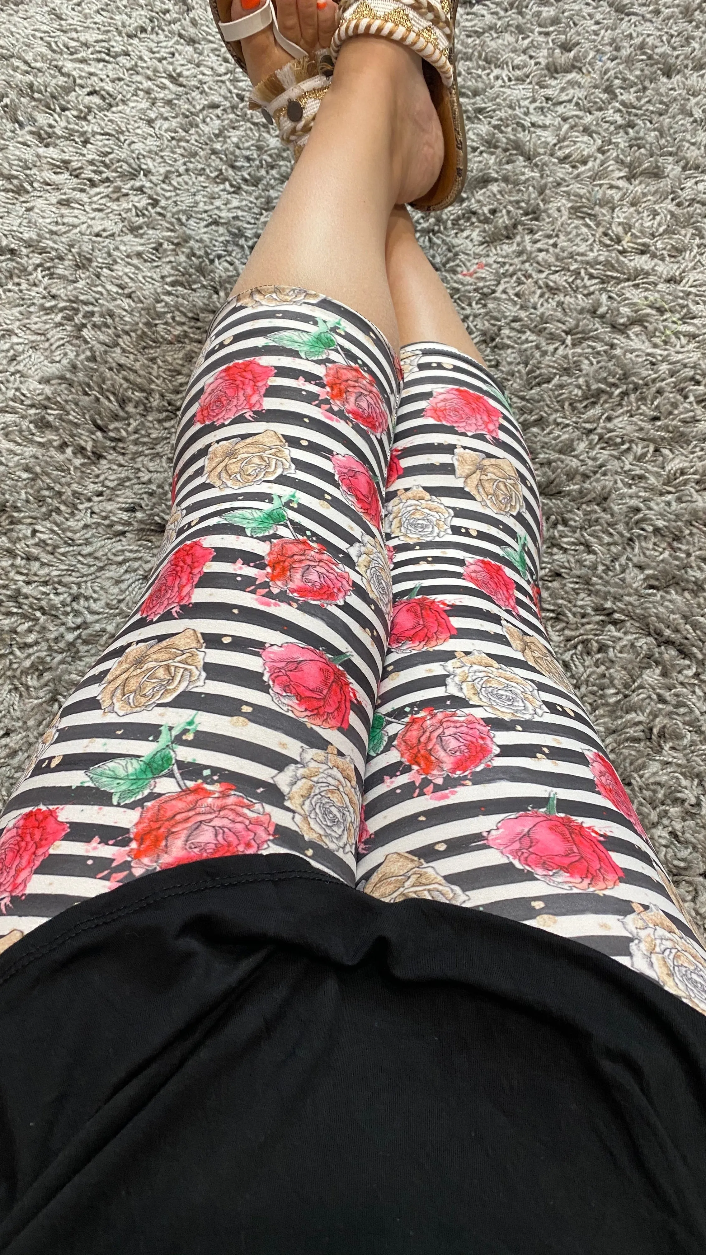 Striped Rose Capri Legging