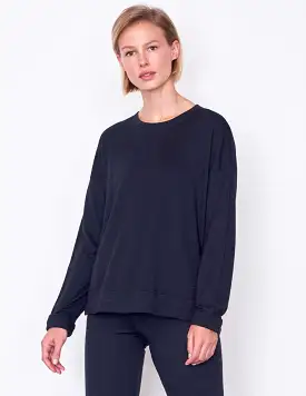 Sundry High Low Crew Neck Sweater Blue