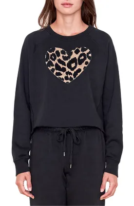 SUNDRY Leopard Heart Sweatshirt Black