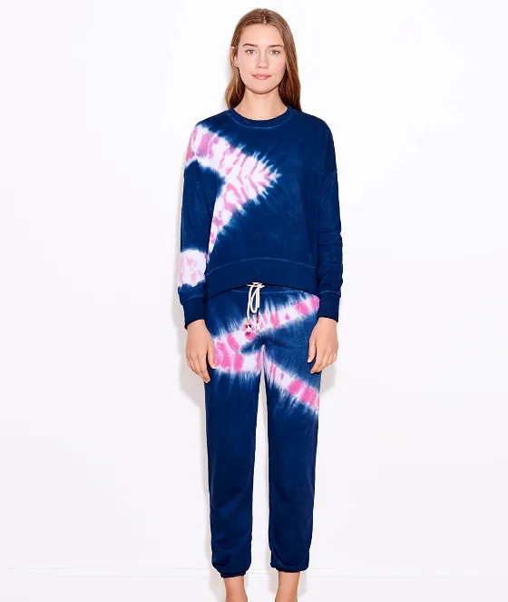 Sundry Navy Candy Tie Dye Hi Low Crew Sweater