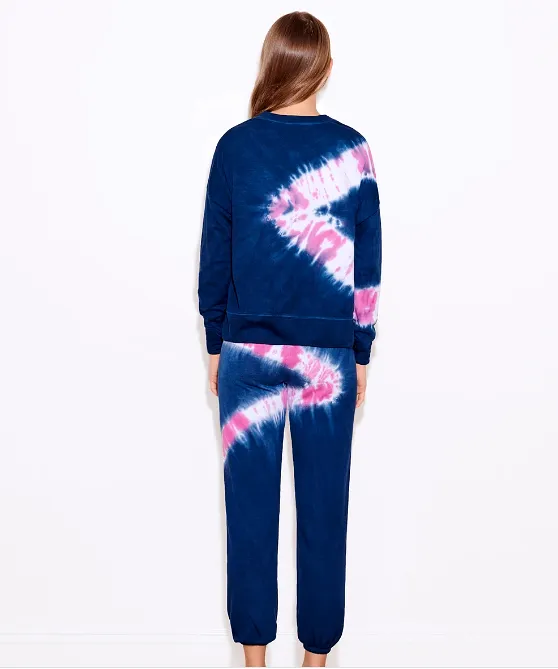 Sundry Navy Candy Tie Dye Hi Low Crew Sweater