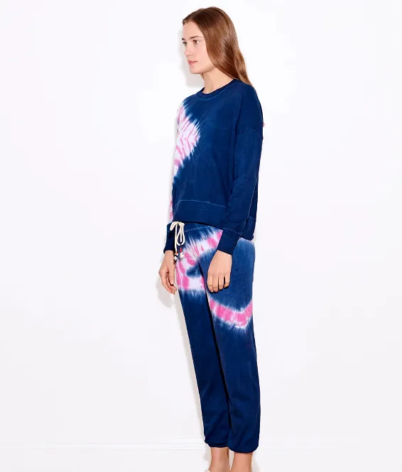 Sundry Navy Candy Tie Dye Hi Low Crew Sweater