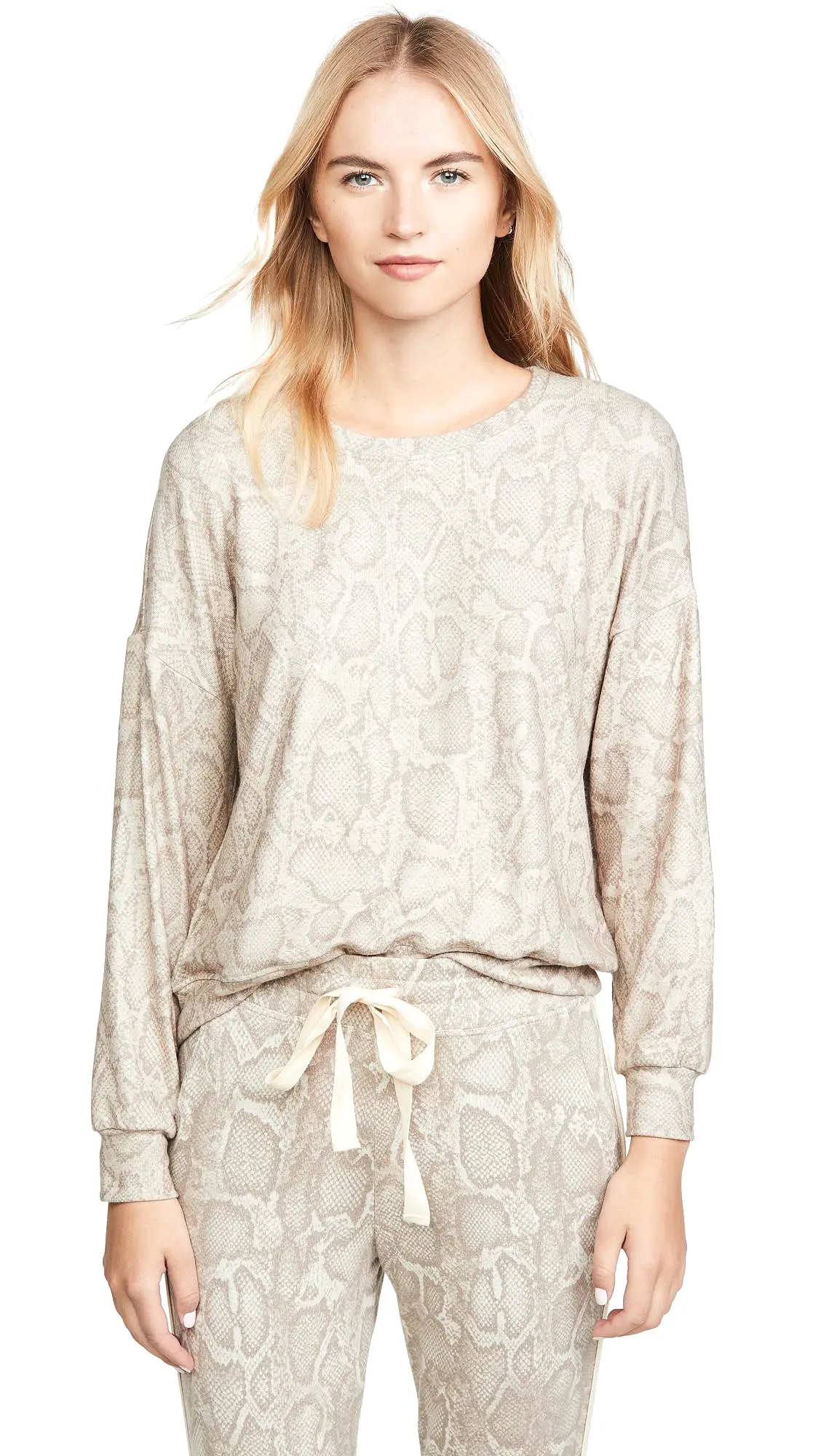 SUNDRY Snake Print Drapey Sweater Sand