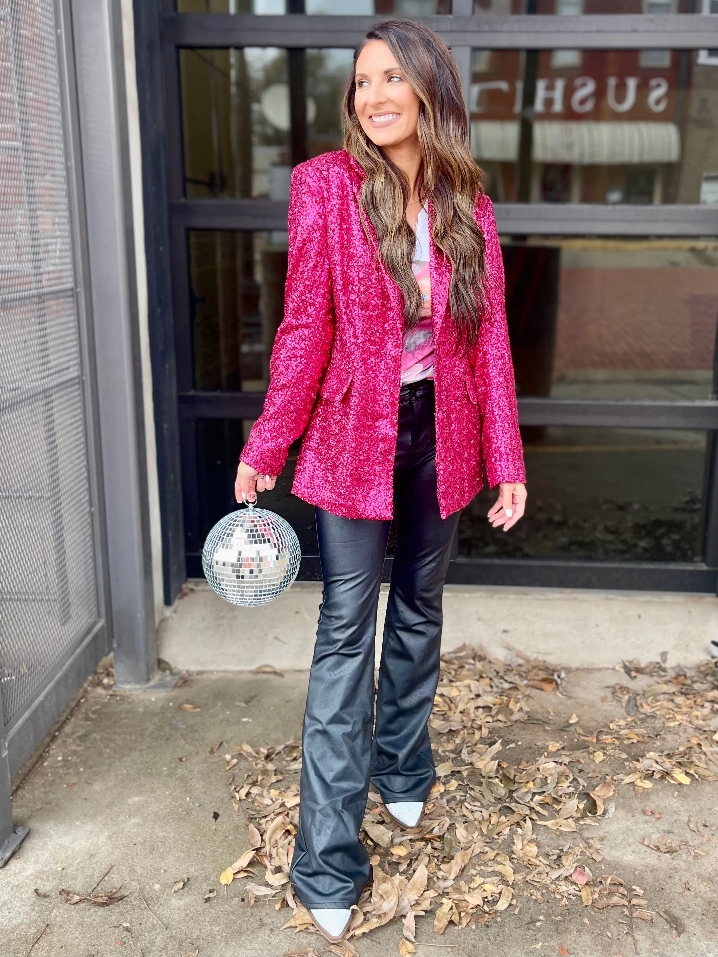 The Jenny Sequin Blazer - Fuchsia