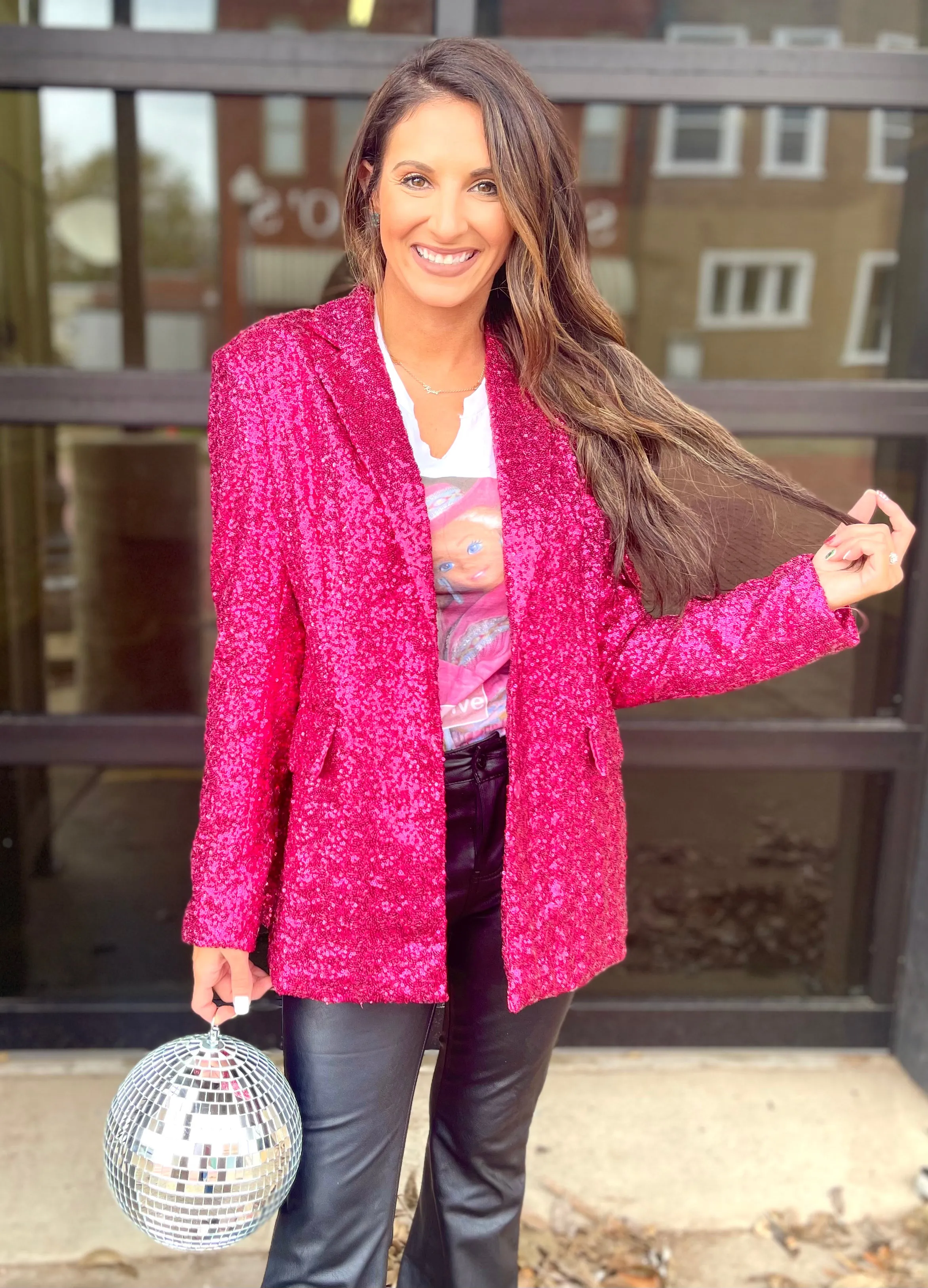 The Jenny Sequin Blazer - Fuchsia