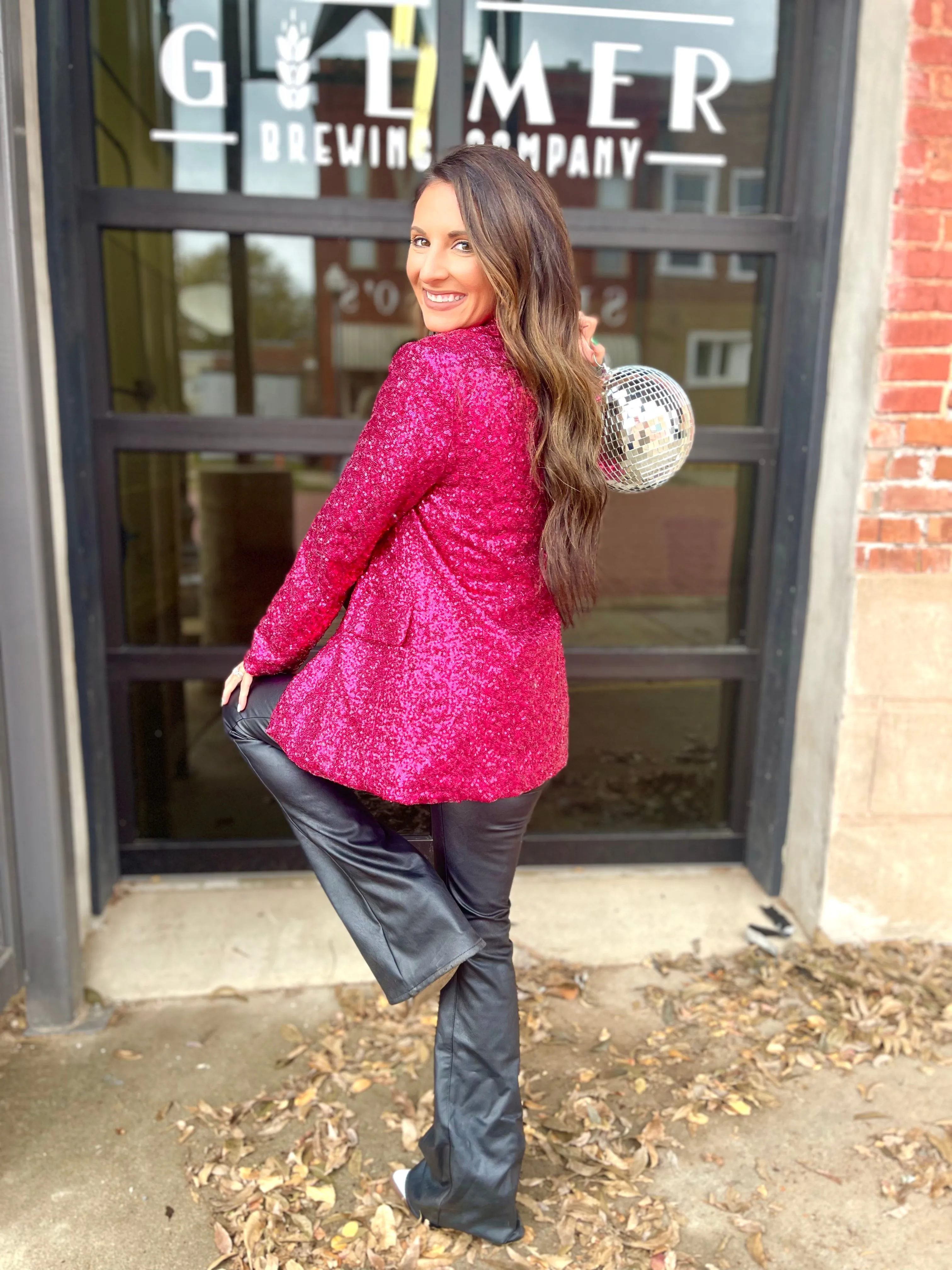 The Jenny Sequin Blazer - Fuchsia