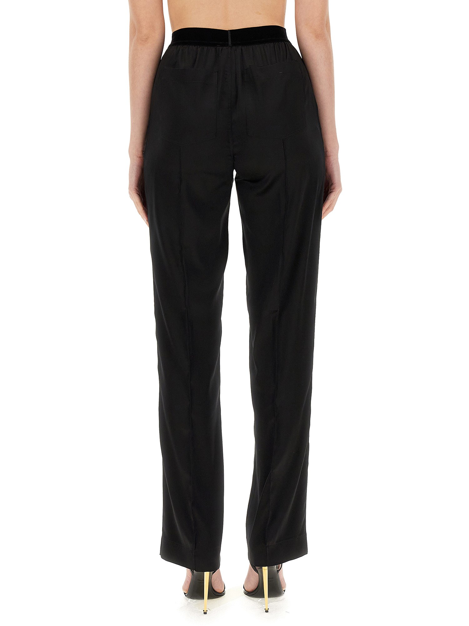 TOM FORD    STRETCH SILK SATIN LOGO PANTS