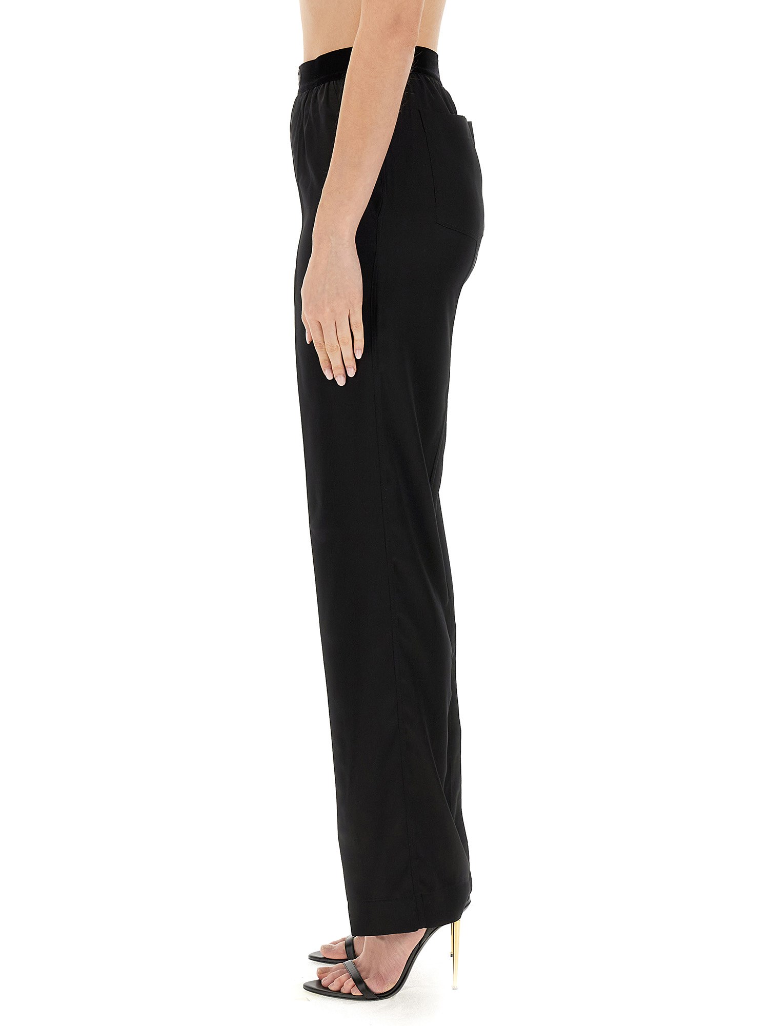 TOM FORD    STRETCH SILK SATIN LOGO PANTS