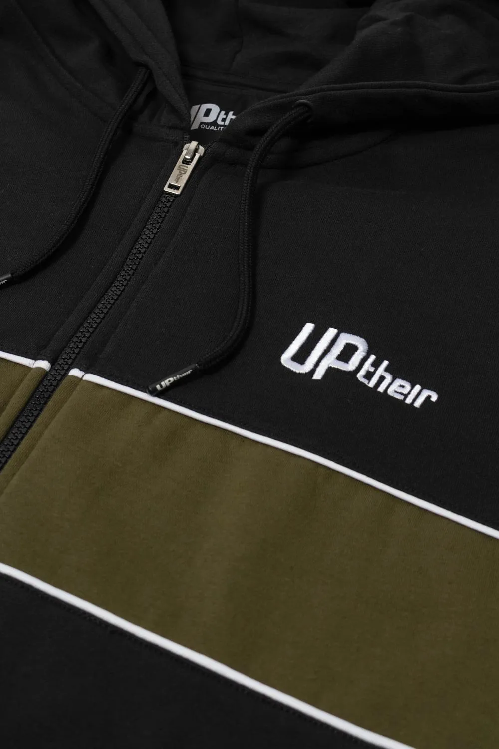 Uptheir Canter Chest Stripe Zip Hoody - Black Olive