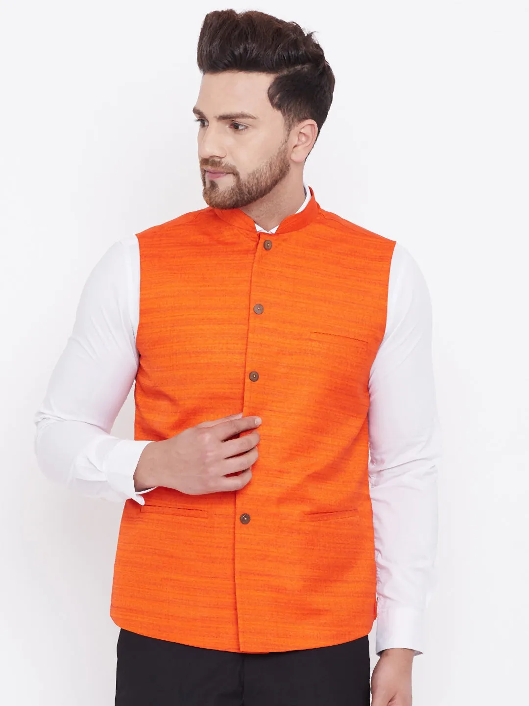 VASTRAMAY Orange Baap Beta Ethnic Jacket Set