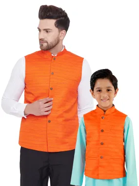 VASTRAMAY Orange Baap Beta Ethnic Jacket Set