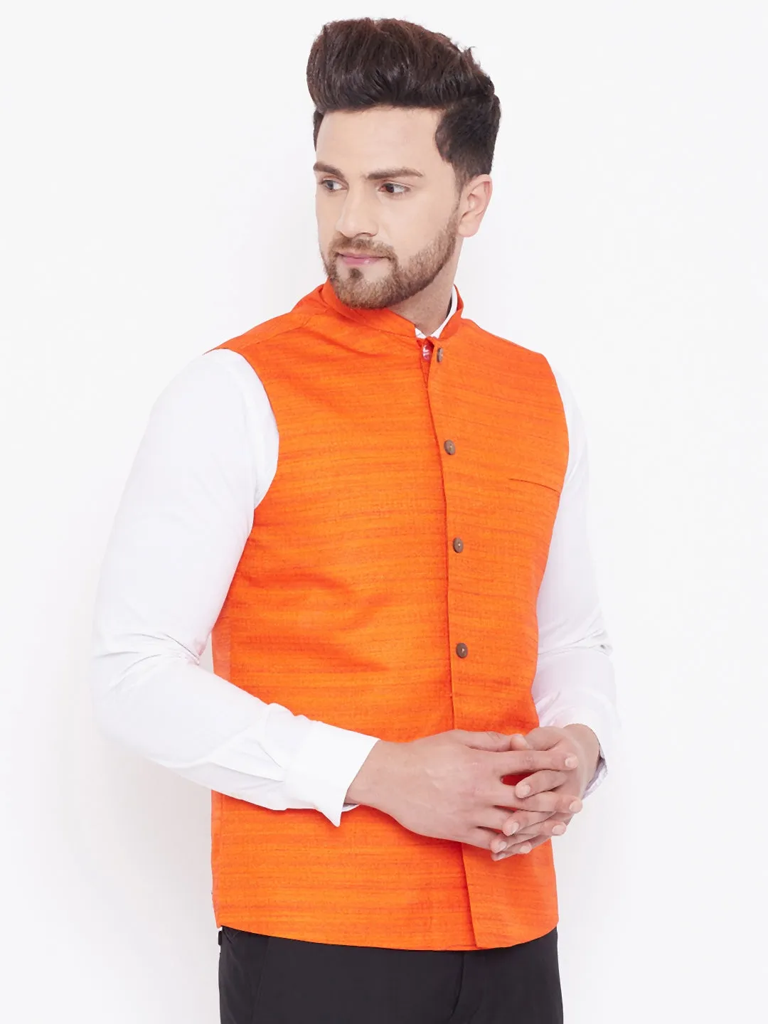 VASTRAMAY Orange Baap Beta Ethnic Jacket Set