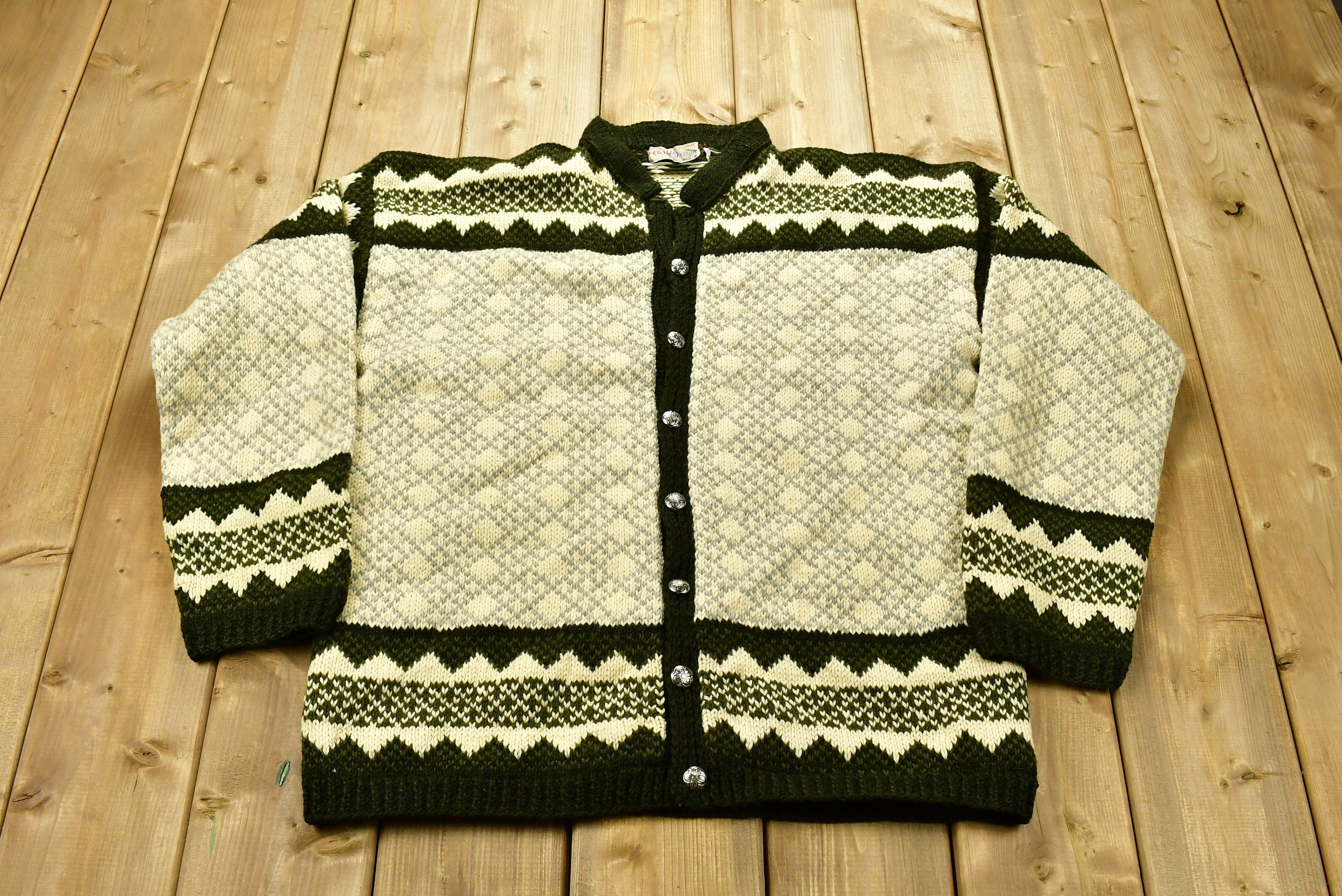 Vintage 1970s Peril Design 100% Wool Knitted Sweater / Vintage 90s  / All Over Pattern / Outdoor / Knit In Norway / Abstract Gra