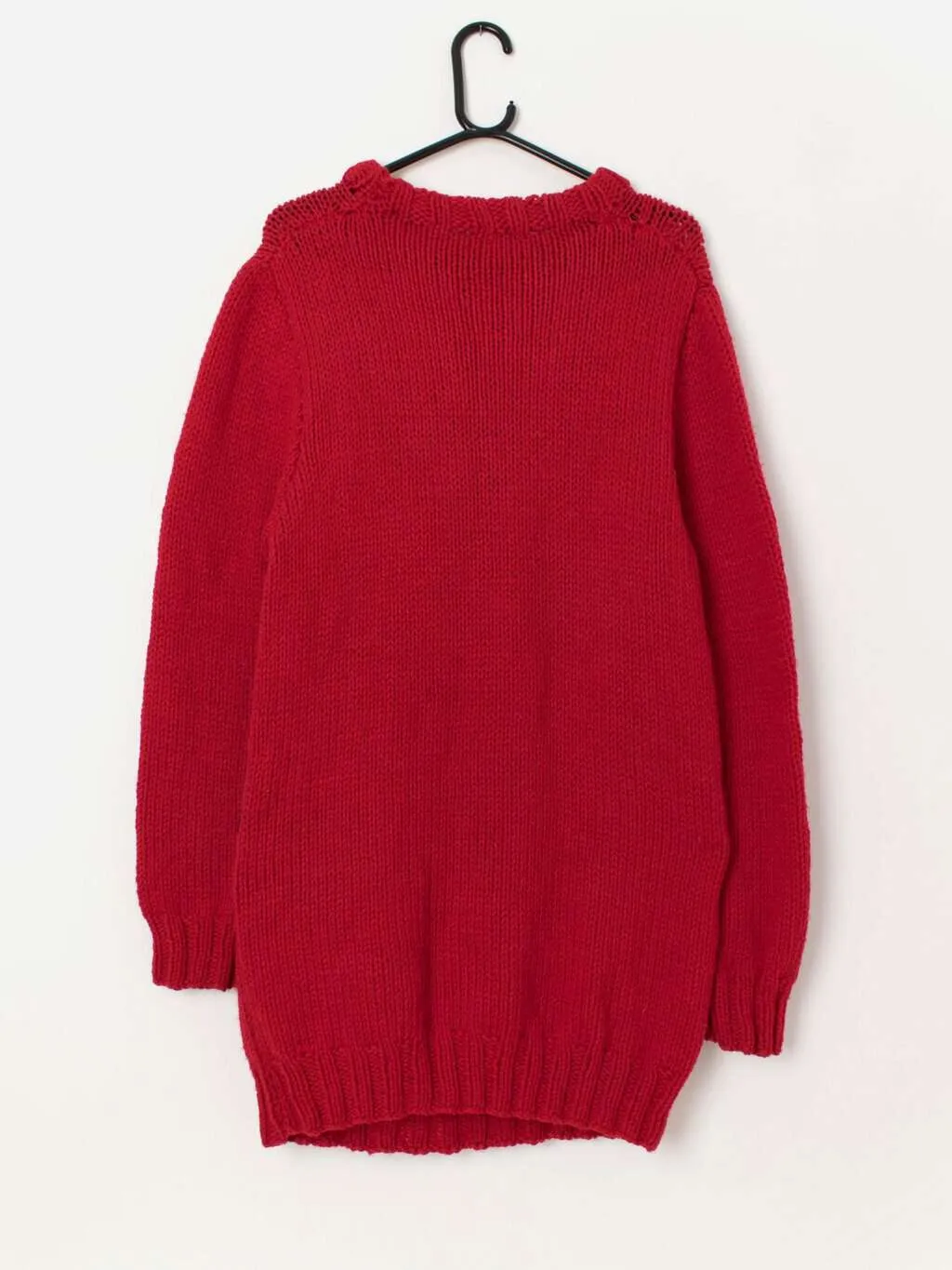 Vintage oversized handknitted red ski graphic sweater, longline – Medium