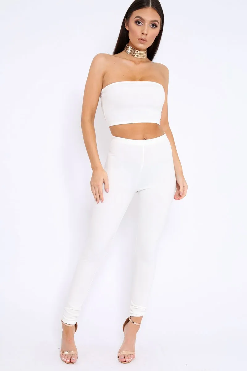 White Bandeau Top And Leggings Co-Ord - Kristina