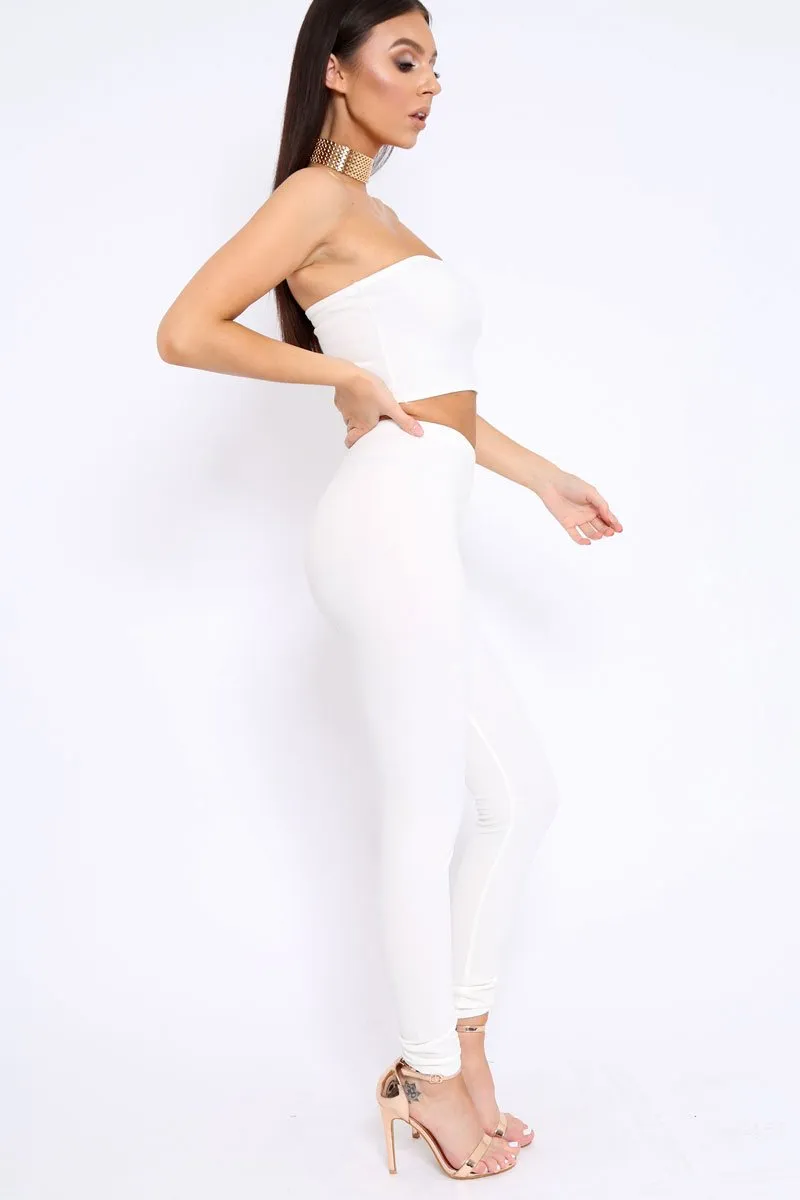 White Bandeau Top And Leggings Co-Ord - Kristina