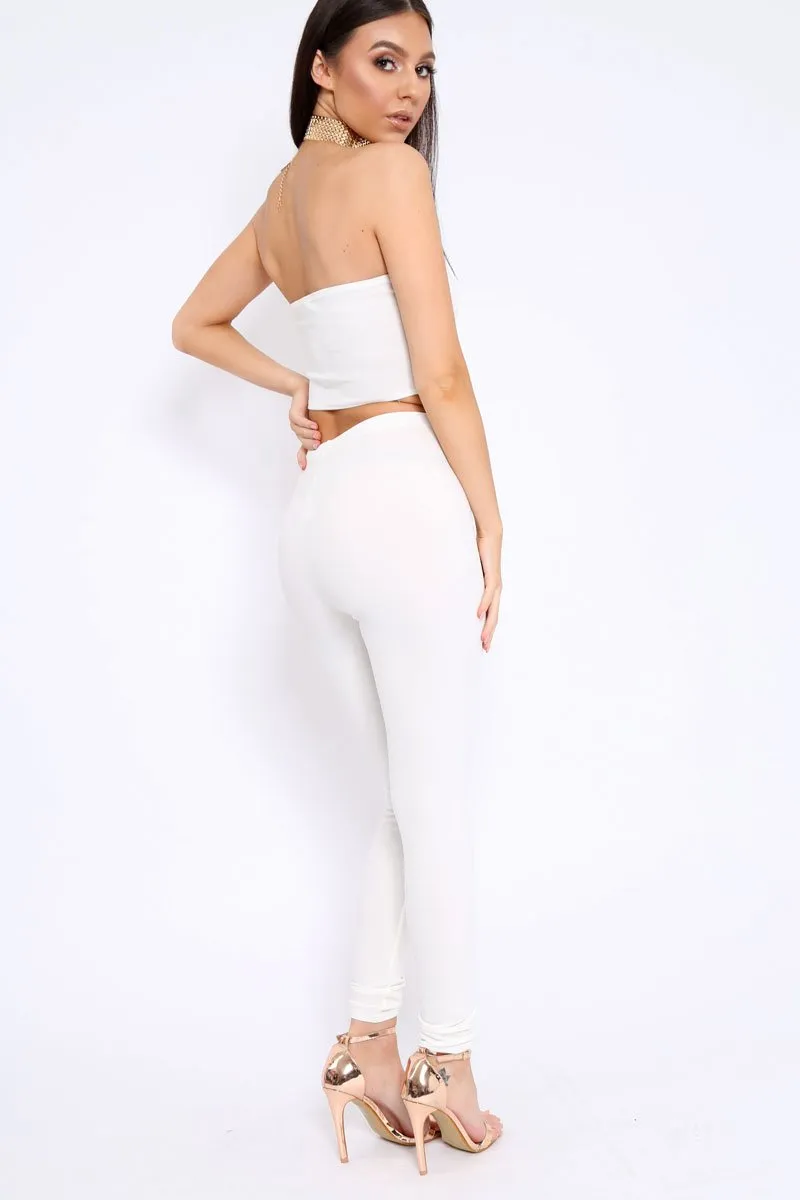 White Bandeau Top And Leggings Co-Ord - Kristina