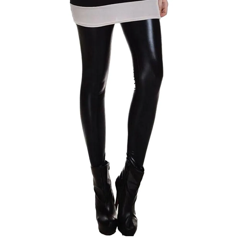 Women clothing skinny PU leather pencil Leggings slim faux Leather Pants trousers SM6