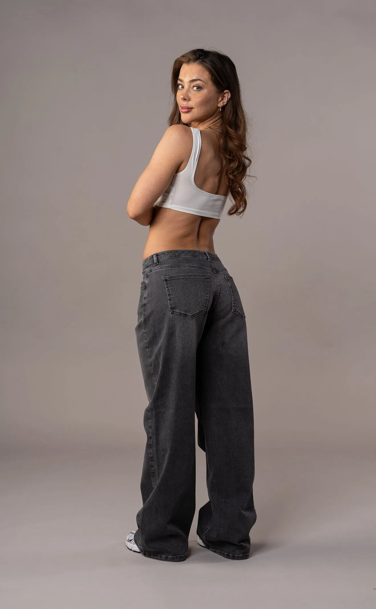 Womens Baggy Low Waisted Fitjeans - Grey