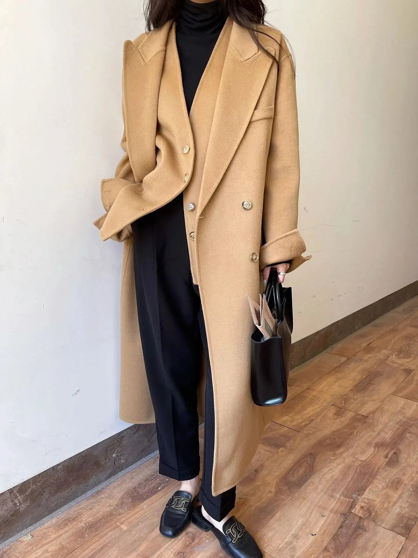 Womens Luxury Woolen Coat Double-sided Cashmere Coats Two Pieces Matching Sets