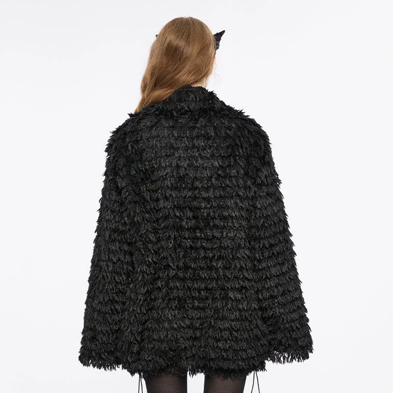 Women's Punk Stand Collar Drawstring Woolen Coat