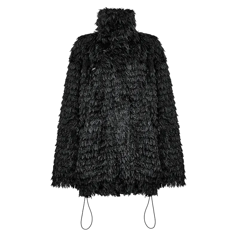 Women's Punk Stand Collar Drawstring Woolen Coat