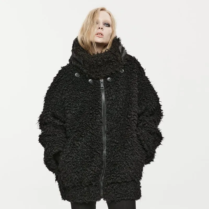 Women's Punk Stand Collar Woolen Coat with Hood