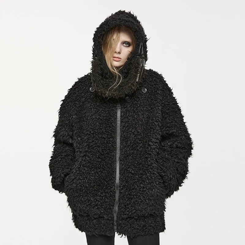 Women's Punk Stand Collar Woolen Coat with Hood