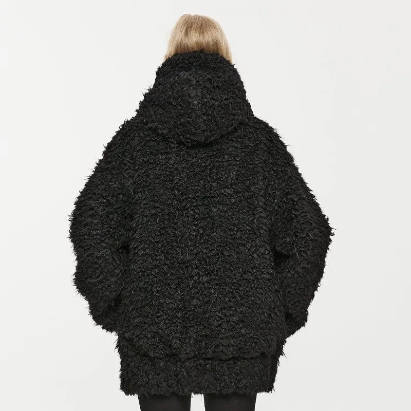 Women's Punk Stand Collar Woolen Coat with Hood