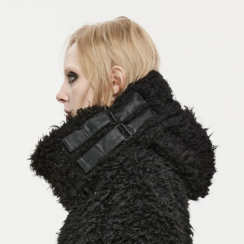 Women's Punk Stand Collar Woolen Coat with Hood