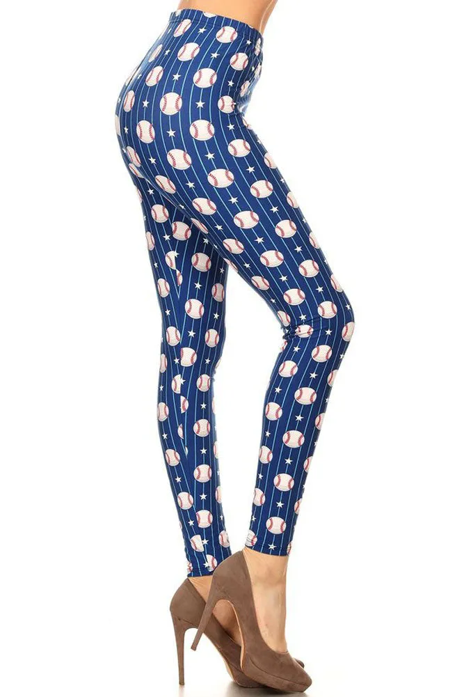 Women's Regular Baseball Stars Stripes Pattern Printed Leggings