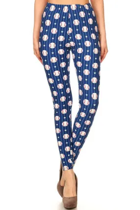 Women's Regular Baseball Stars Stripes Pattern Printed Leggings