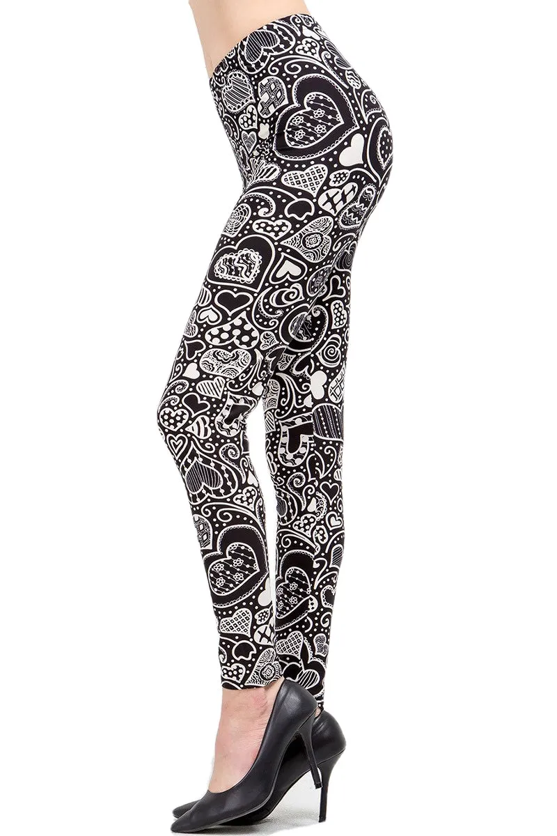 Women's Regular Valentine Abstract Heart Pattern Printed Leggings