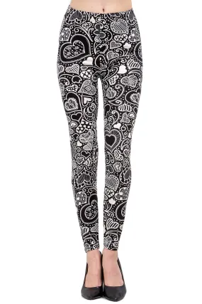 Women's Regular Valentine Abstract Heart Pattern Printed Leggings