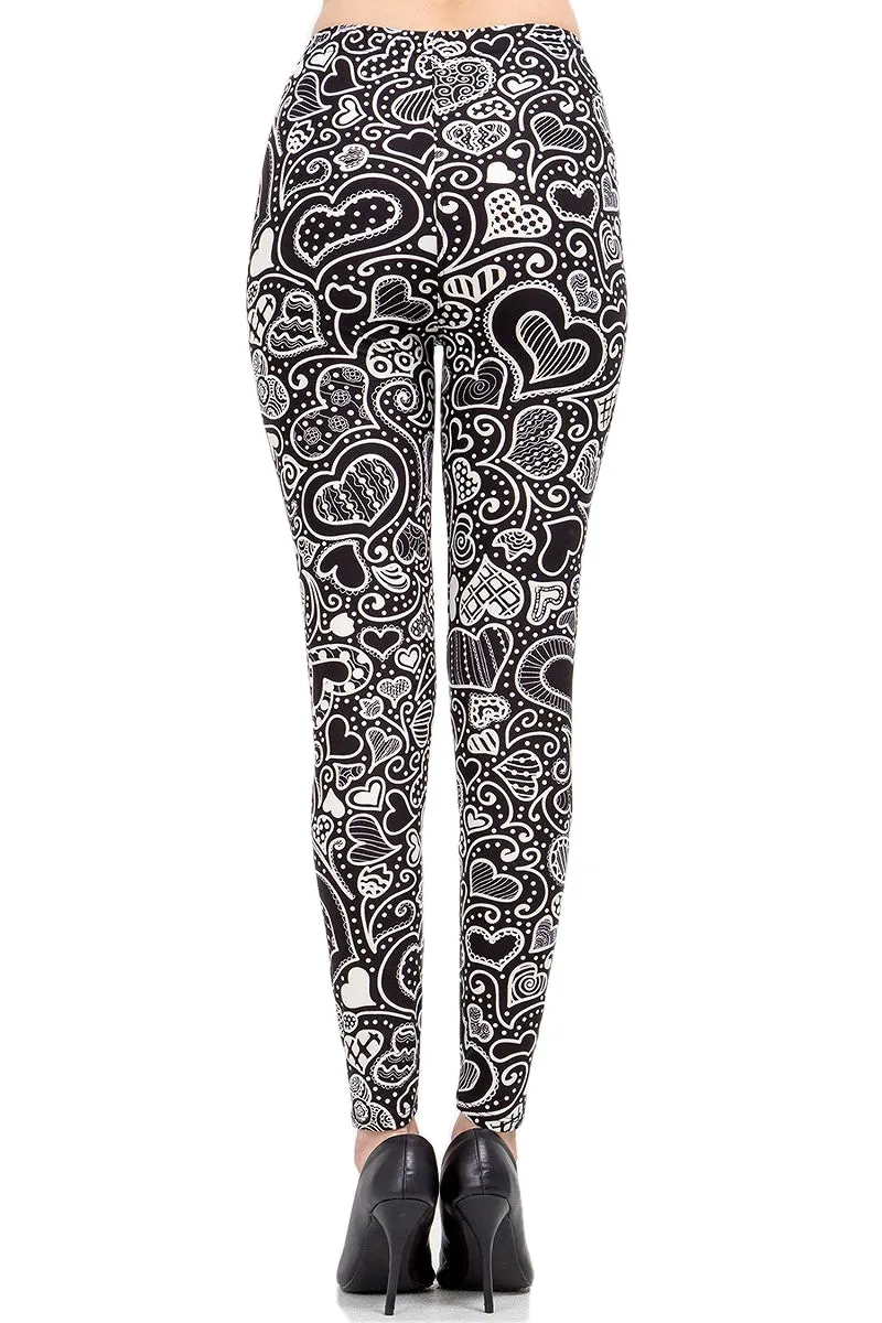 Women's Regular Valentine Abstract Heart Pattern Printed Leggings