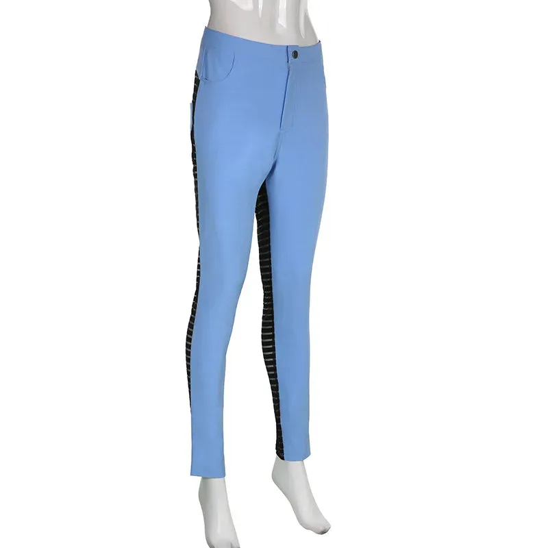 Women's Sexy See-Through Mesh Patchwork High Waist Color Block Skinny Pants